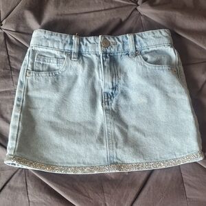 Forever 21 Light Wash Denim Skirt with Jewled Trim Size 5/6